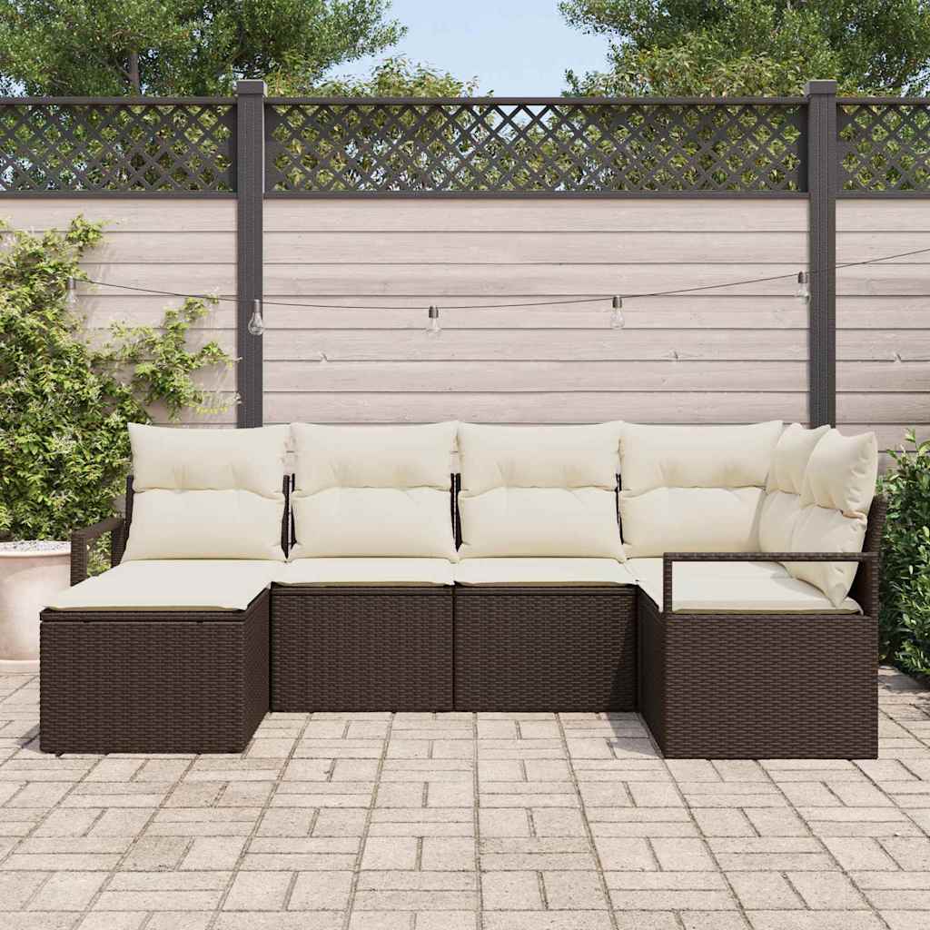 Garten-Sofa-Set mit Kissen mit Speicher 6 pcs Braun und Creme